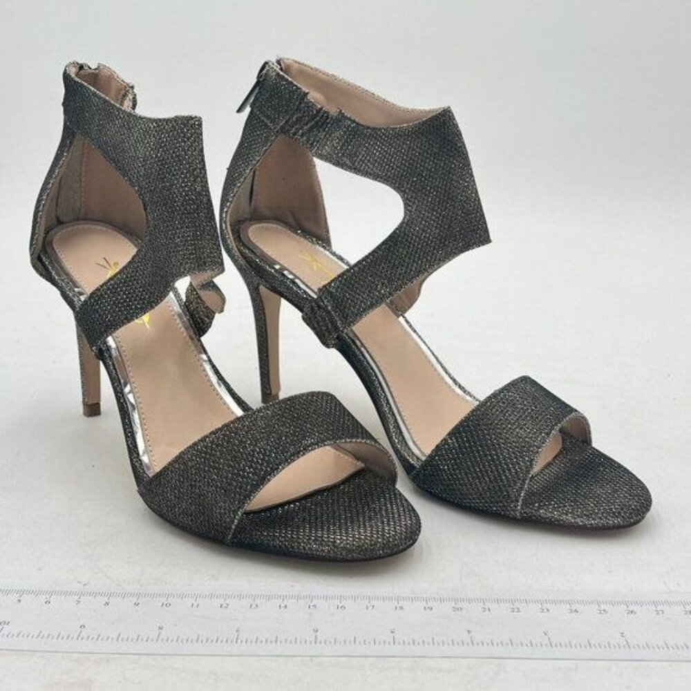 XYD Silver Open Toe Sandals Ankle Wrap Back Zipper High Heel Cutout Strappy Shoe